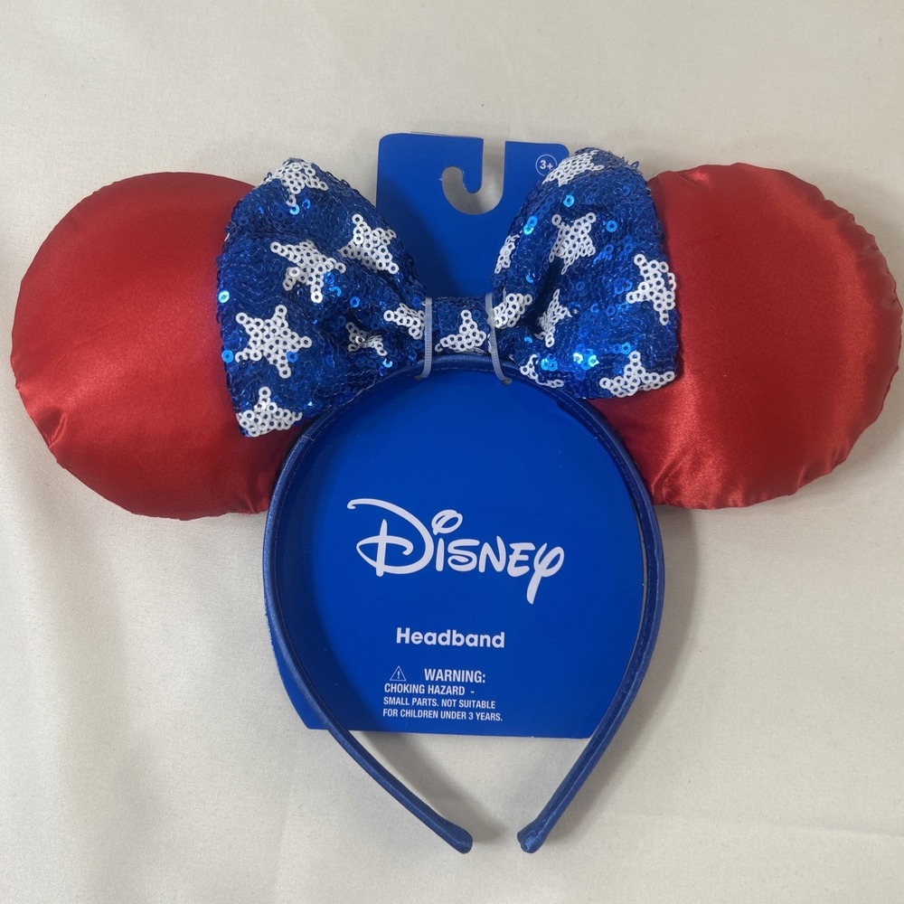 Disney Minnie Mouse Red, White, Blue Patriotic Headband Mickey Ears NEW